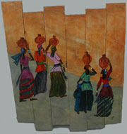 African Women Wood Slat Painting