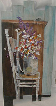 Flowers On Chair Wood Slat Painting